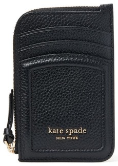 kate spade new york knott pebbled leather zip card holder in Black at Nordstrom