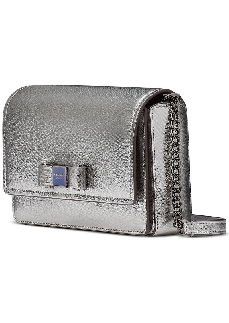 kate spade new york Morgan Bow Embellished Metallic Leather Flap Chain Wallet - Silver