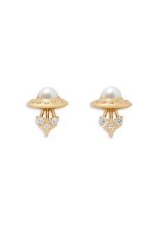 kate spade new york Pave & Imitation Pearl Ufo Stud Earrings in Gold Tone