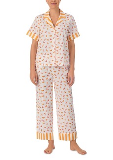 kate spade new york Short Sleeve Woven Cropped Pajama Set