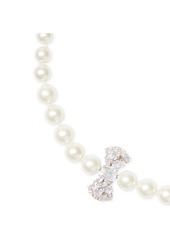 "Kate Spade New York Silver-Tone Cubic Zirconia Bow Imitation Pearl Strand Necklace, 17"" + 3"" extender - Clear/silv"