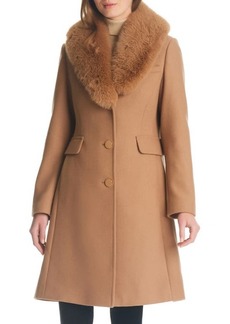 kate spade new york single breasted coat with faux fur collar