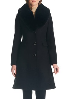 kate spade new york single breasted coat with faux fur collar