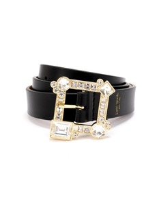 Kate Spade New York Women's 25mm Crystal Buckle Belt - Black Clear Stones