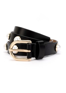 Kate Spade New York Women's 25mm Cultivated Pearl Embellished Belt - Black