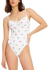 kate spade new york Women's Floral Cinch Underwire One-Piece Swimsuit - White