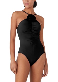 kate spade new york Women's High-Neck Rosette One-Piece Swimsuit - Black