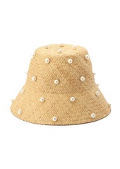 kate spade new york Women's Imitation Pearl Embellished Straw Cloche - Natural