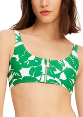 kate spade new york Women's Printed Zip-Front Bikini Top - Forest Green