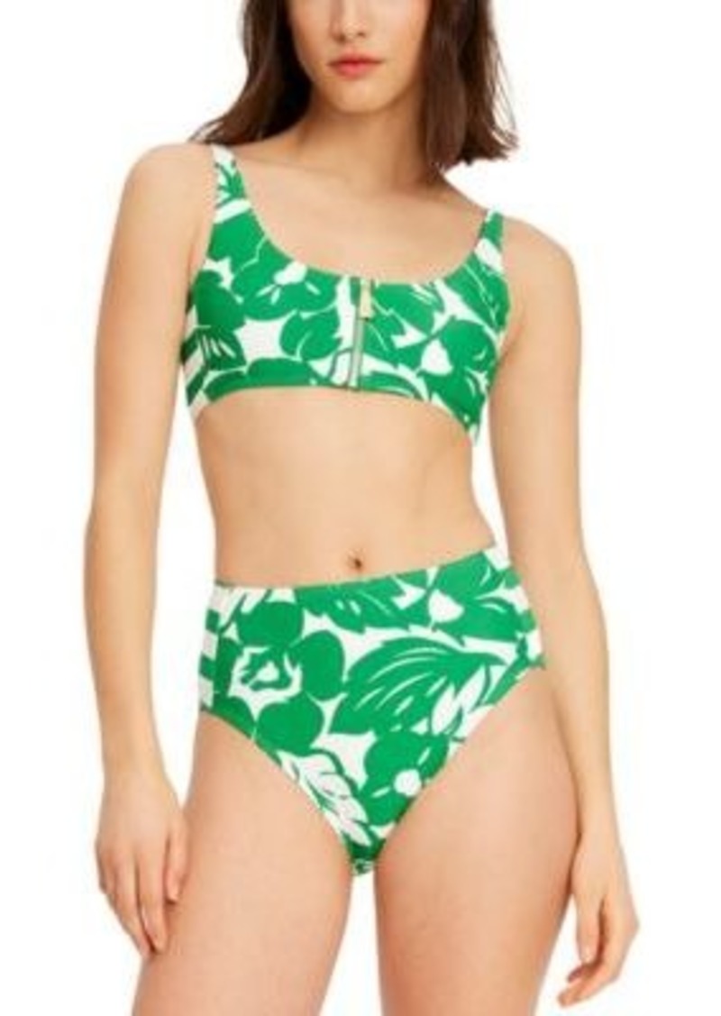 Kate Spade New York Womens Printed Zip Front Bikini Top High Waist Bikini Bottoms