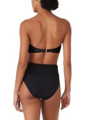 Kate Spade New York Womens Rosette Detail Convertible Bandeau Bikini Top High Waist Bikini Bottoms