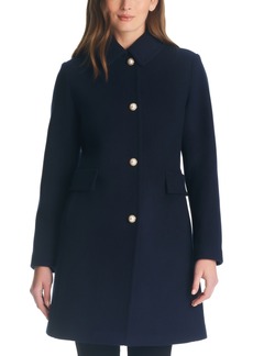 Kate Spade New York Women's Single-Breasted Imitation Pearl-Button Wool Blend Coat - Midnight Navy