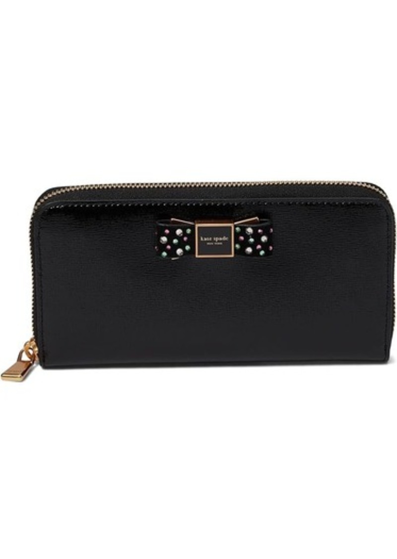 Kate Spade Morgan Bow Bedazzled Bow Patent Leather Zip Around Continental Wallet