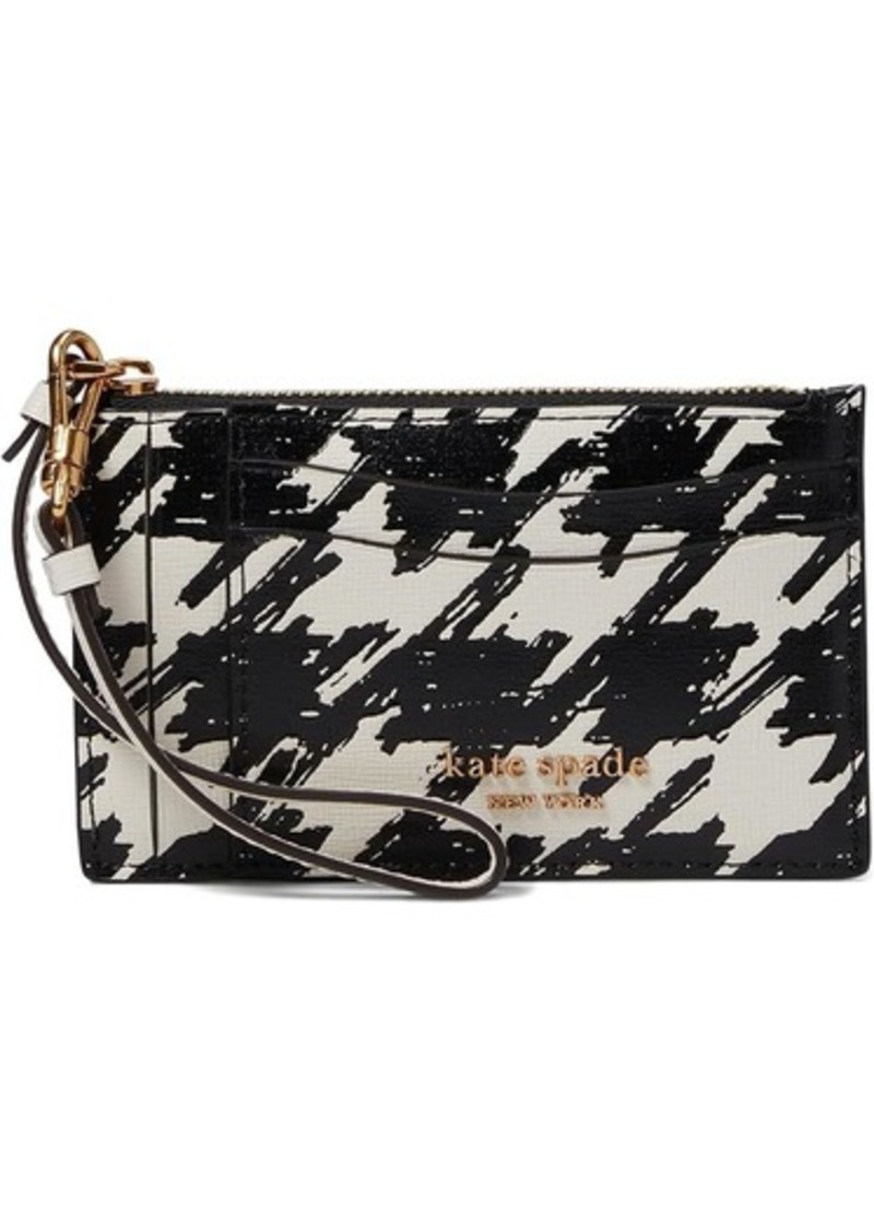 Kate Spade Morgan Painterly Houndstooth Embossed Saffiano Leather Coin Card Case Wristlet