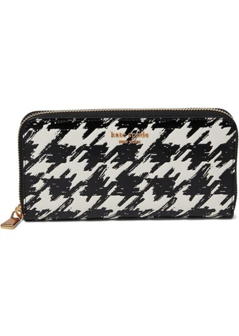 Kate Spade Morgan Painterly Houndstooth Embossed Saffiano Leather Zip Around Wallet