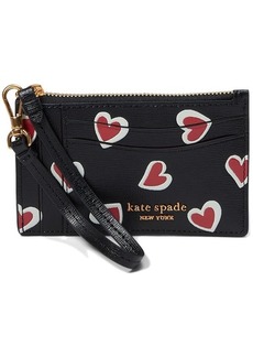 Kate Spade Morgan Stencil Hearts Embossed Printed Saffiano Leather Coin Card Case Wristlet