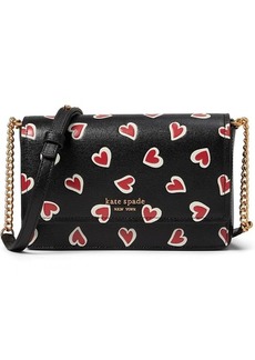 Kate Spade Morgan Stencil Hearts Embossed Printed Saffiano Leather Flap Chain Wallet