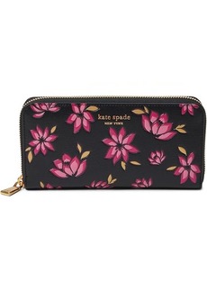 Kate Spade Morgan Winter Blooms Embossed Saffiano Leather Zip Around Continental Wallet