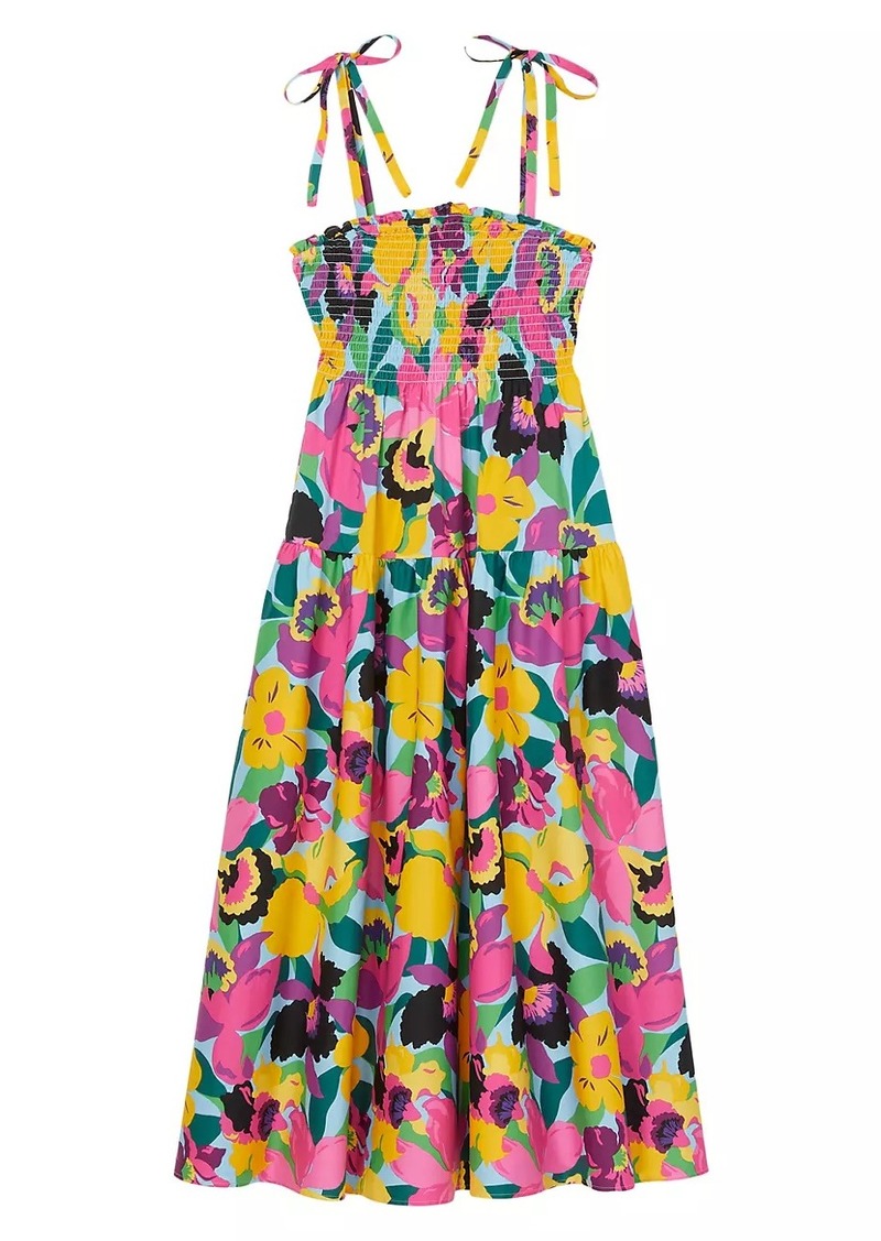 Kate Spade Orchid Bloom Smocked Midi-Dress