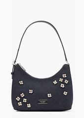 Kate Spade Sam Icon Floral Embellished Denim Small Shoulder Bag