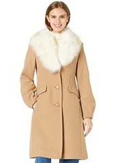 Kate Spade Single Breasted Wool Twill with Removable Faux Fur Collar