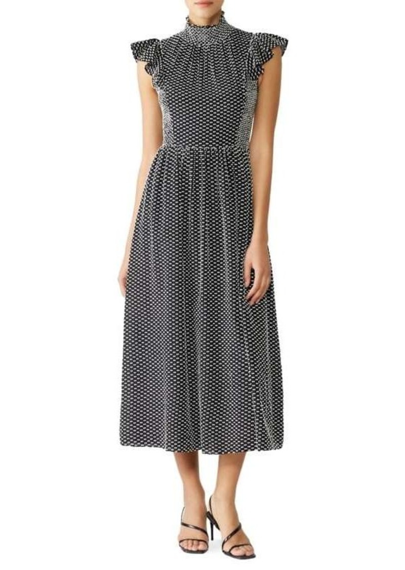 Kate Spade Smocked Clip Slik Blend Midi Dress