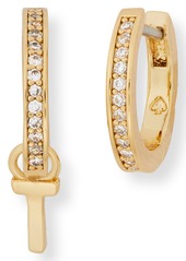 Kate Spade New York cubic zirconia pavé initial huggie earrings in Clear/Gold T at Nordstrom Rack