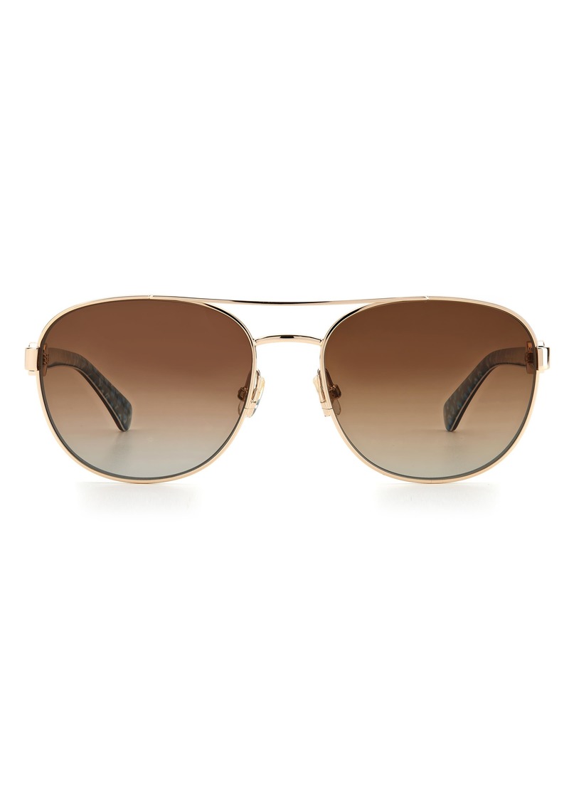 Kate Spade New York raglan 56mm gradient round aviator sunglasses in Gold Havana/Brown Sf Polar at Nordstrom Rack