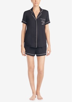 Kate Spade Women's Short Sleeve Modal Knit Notch Short Pajama Set - Black