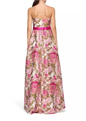 Kay Unger New York Bella Metallic Jacquard Hi-Low Gown