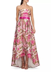 Kay Unger New York Bella Metallic Jacquard Hi-Low Gown