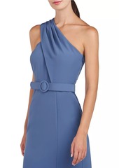 Kay Unger New York Bowie Belted One-Shoulder Column Gown