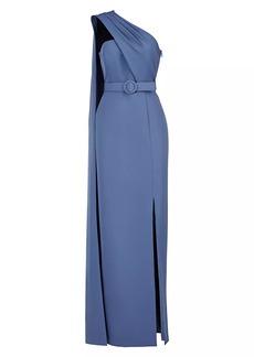 Kay Unger New York Bowie Belted One-Shoulder Column Gown