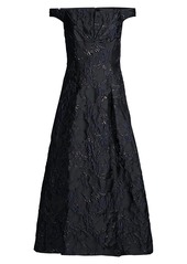 Kay Unger New York Carina Floral Jacquard Tea-Length Dress