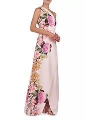 Kay Unger New York Carissa Floral Crepe One-Shoulder Gown