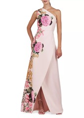 Kay Unger New York Carissa Floral Crepe One-Shoulder Gown