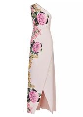 Kay Unger New York Carissa Floral Crepe One-Shoulder Gown