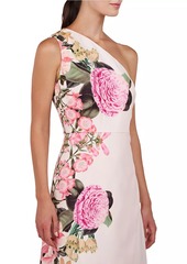 Kay Unger New York Carissa Floral Crepe One-Shoulder Gown