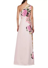 Kay Unger New York Carissa Floral Crepe One-Shoulder Gown