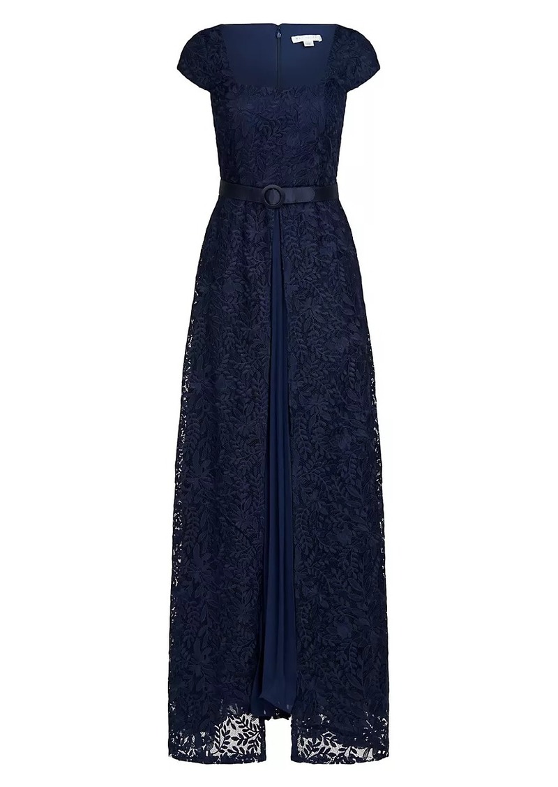 Kay Unger New York Claudia Lace-Chiffon Pleated Gown