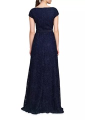 Kay Unger New York Claudia Lace-Chiffon Pleated Gown