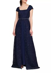 Kay Unger New York Claudia Lace-Chiffon Pleated Gown