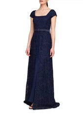 Kay Unger New York Claudia Lace-Chiffon Pleated Gown