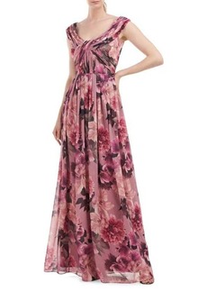 Kay Unger New York Dawson Floral Chiffon Gown