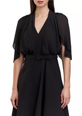 Kay Unger New York Deanna Crepe-Chiffon V-Neck Midi-Dress