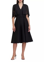 Kay Unger New York Deanna Crepe-Chiffon V-Neck Midi-Dress