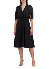 Kay Unger New York Deanna Crepe-Chiffon V-Neck Midi-Dress