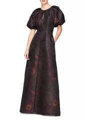 Kay Unger New York Delfina Floral Puff-Sleeve Gown