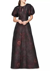 Kay Unger New York Delfina Floral Puff-Sleeve Gown