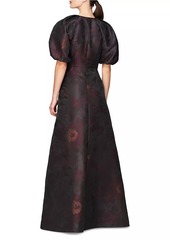 Kay Unger New York Delfina Floral Puff-Sleeve Gown